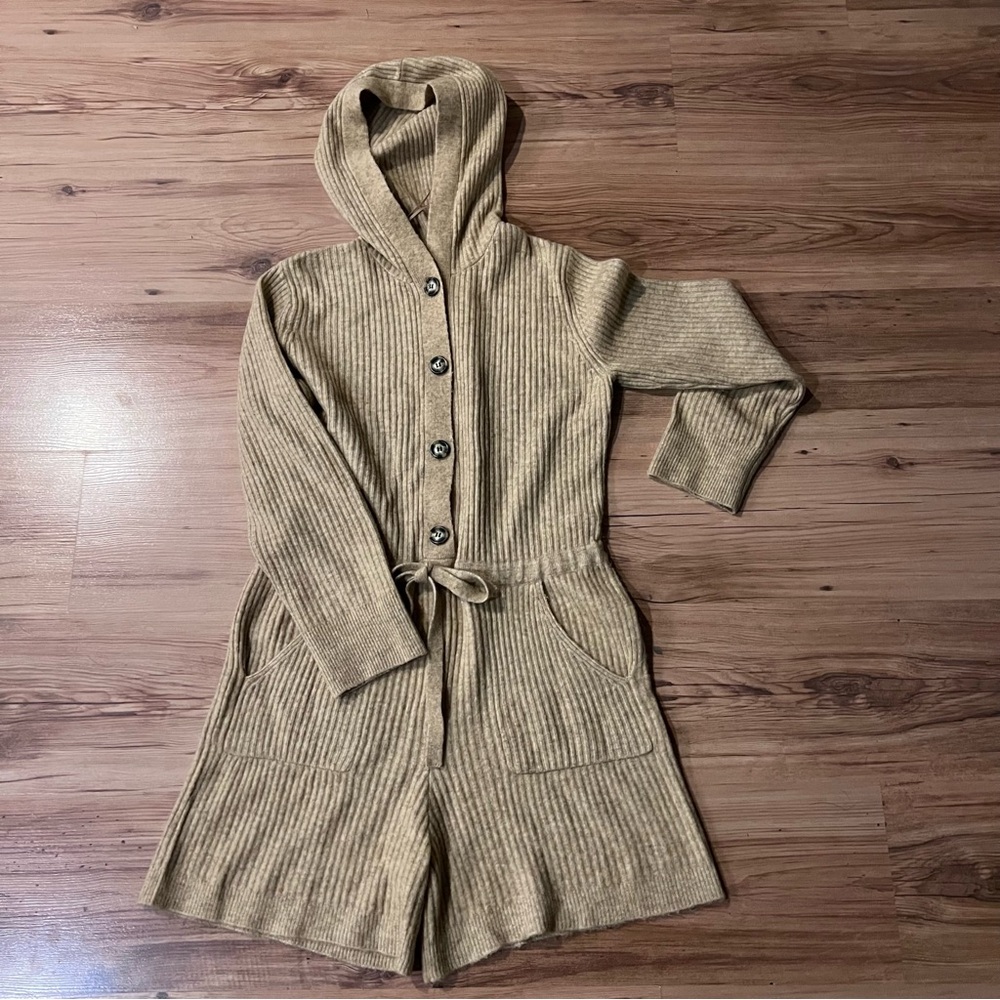 Zara Beige Ribbed Knit romper Lounge wear
